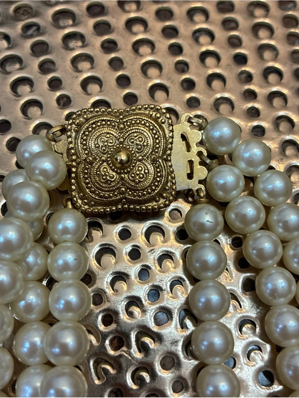 VINTAGE lot Of 2  Faux Pearl Necklace Doble & Triple Strand White Beads Goldtone